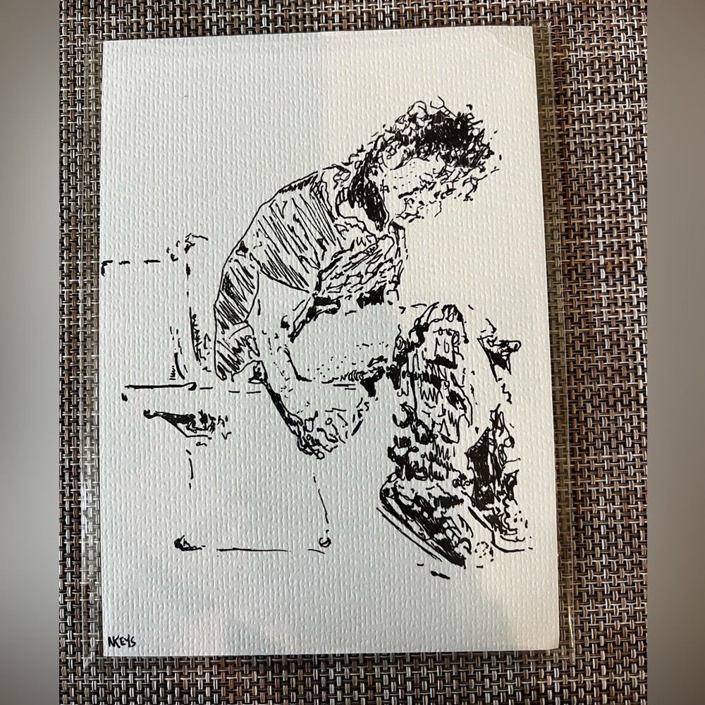 Michael Jackson Bathroom humor art Original Black and White Abstract 5x7 pen